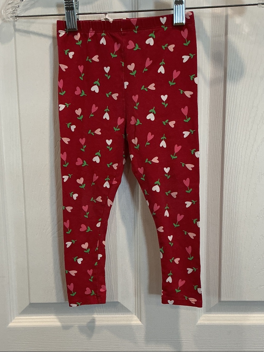 Girls Red Heart Print Leggings
